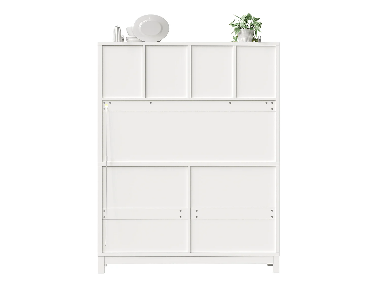 Keukendressoir 140 x 40 x 180 cm met LED-verlichting, 6 deuren en 4 lades - Wit