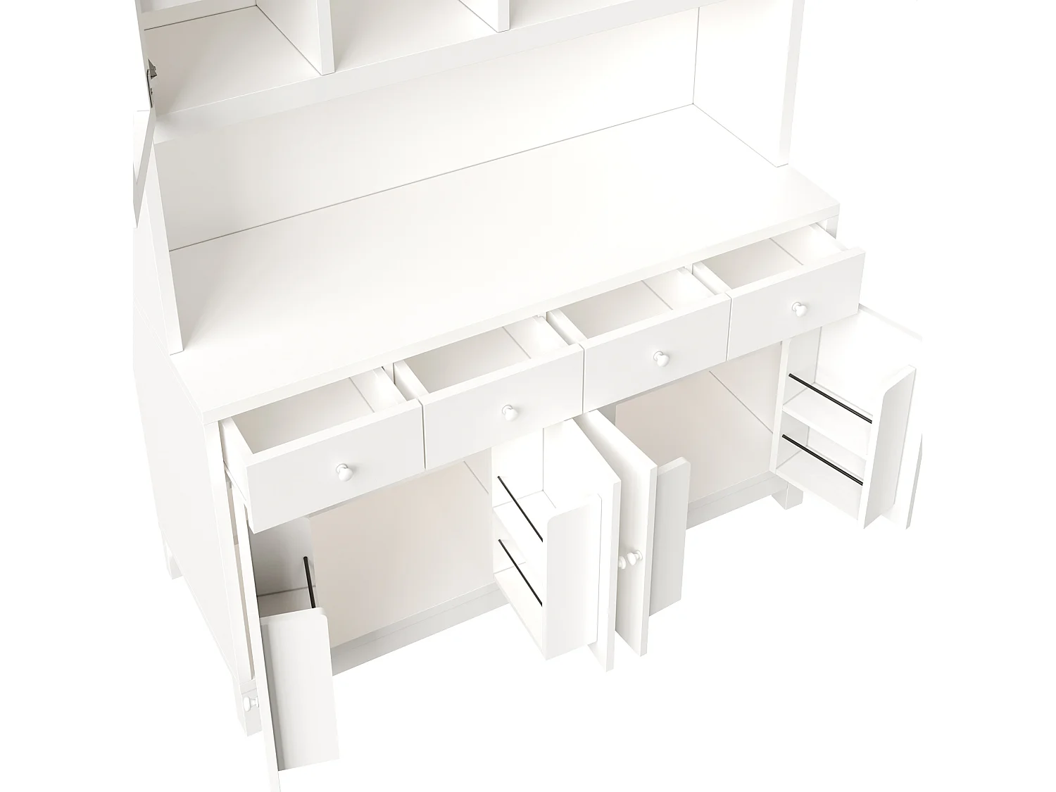 Keukendressoir 140 x 40 x 180 cm met LED-verlichting, 6 deuren en 4 lades - Wit