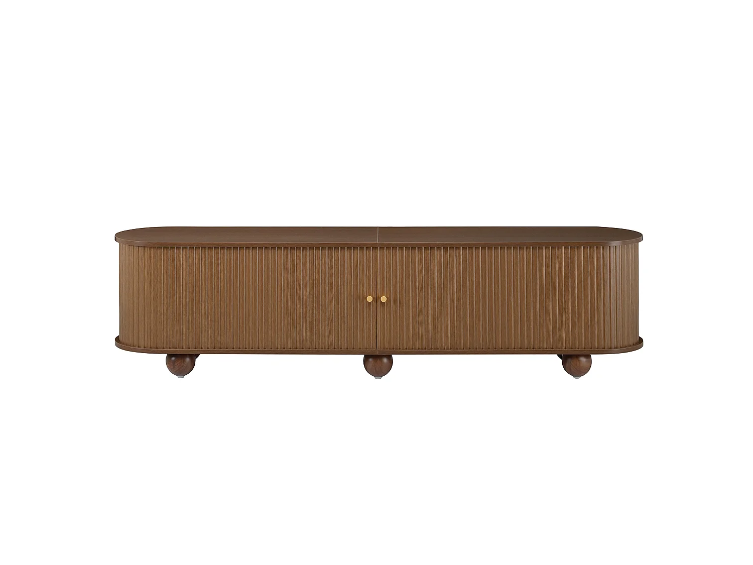 180 cm gebogen tv-meubel met schuifdeuren - Bruin