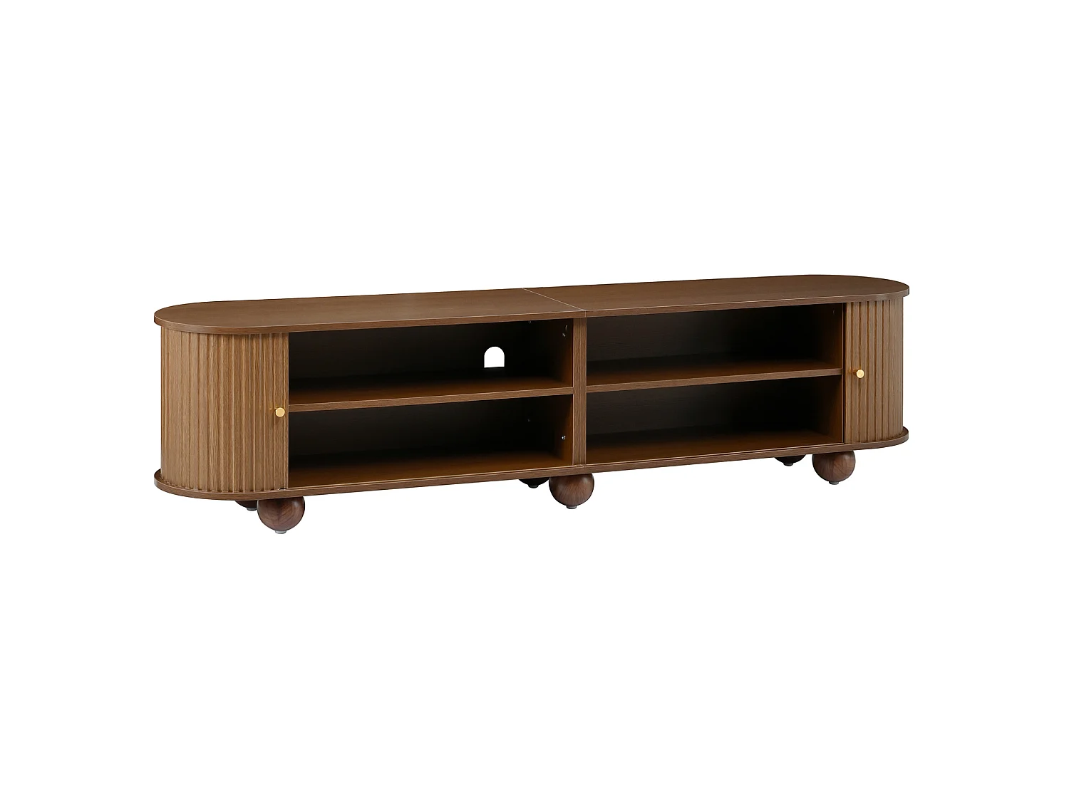 180 cm gebogen tv-meubel met schuifdeuren - Bruin