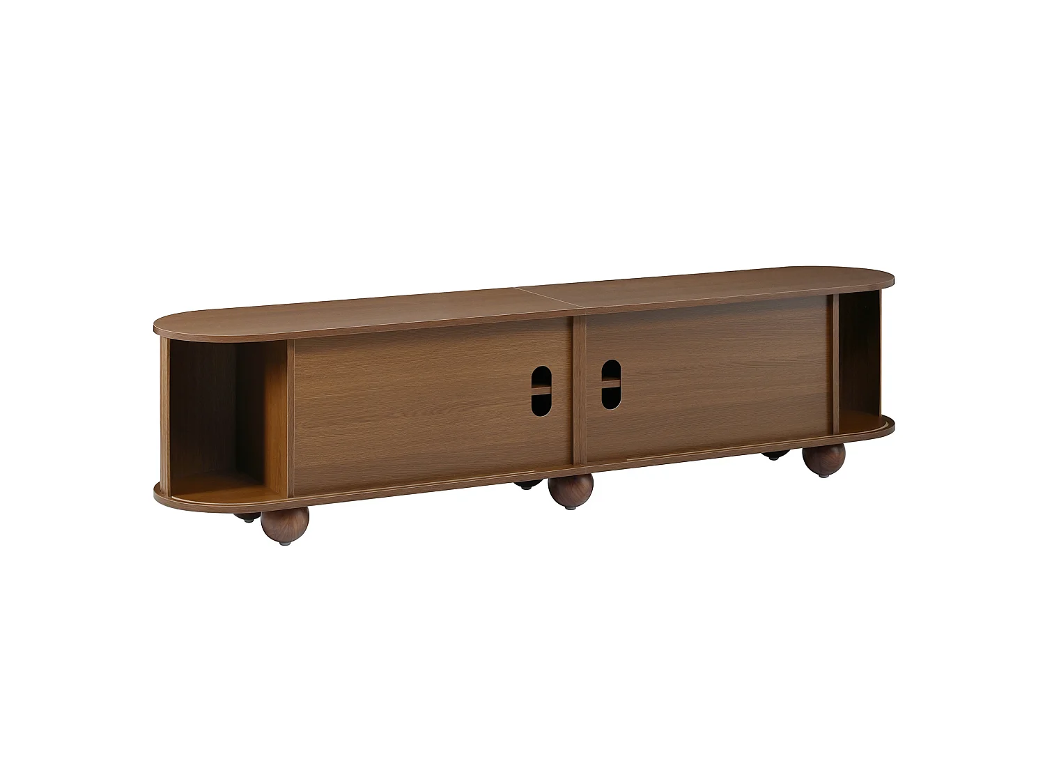 180 cm gebogen tv-meubel met schuifdeuren - Bruin