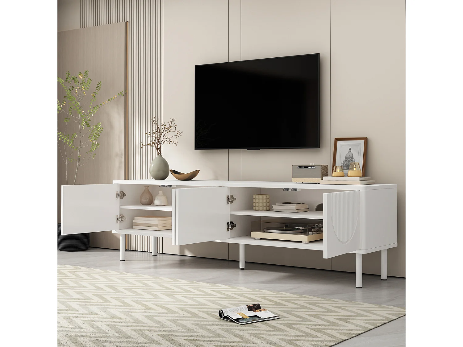 TV-meubel 180 cm met 4 deuren en kabelmanagement - Wit