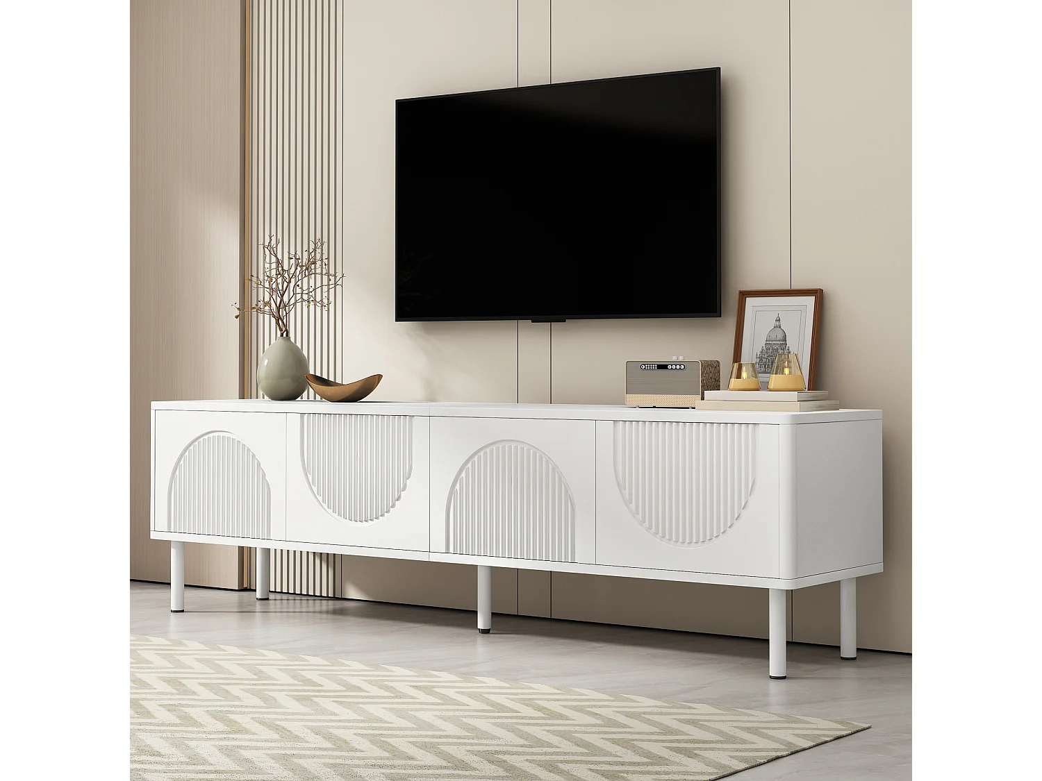TV-meubel 180 cm met 4 deuren en kabelmanagement - Wit