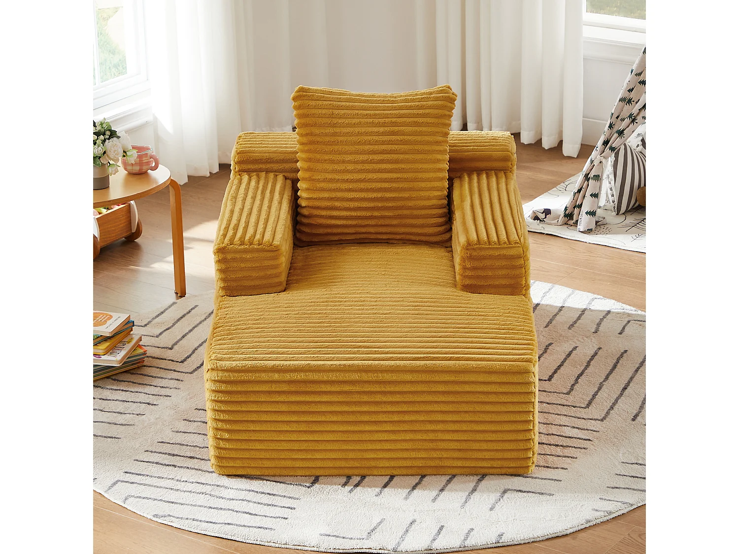 Méridienne en velours côtelé pour salon - Sans montage - Jaune