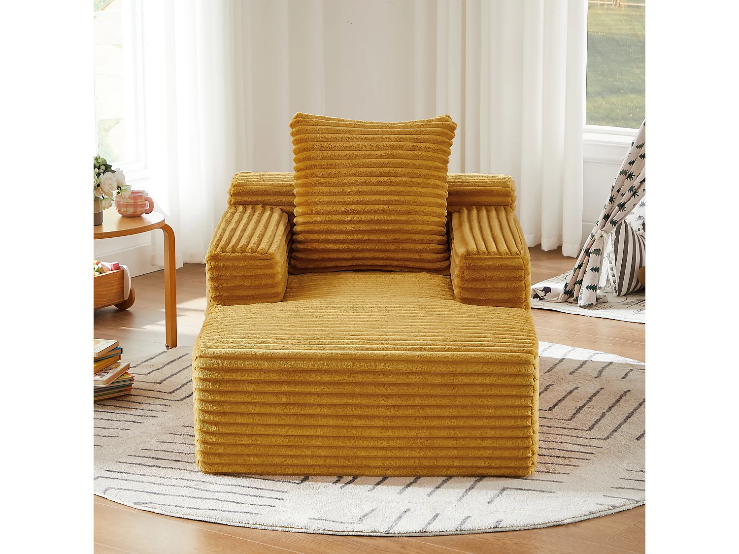 Méridienne en velours côtelé pour salon - Sans montage - Jaune