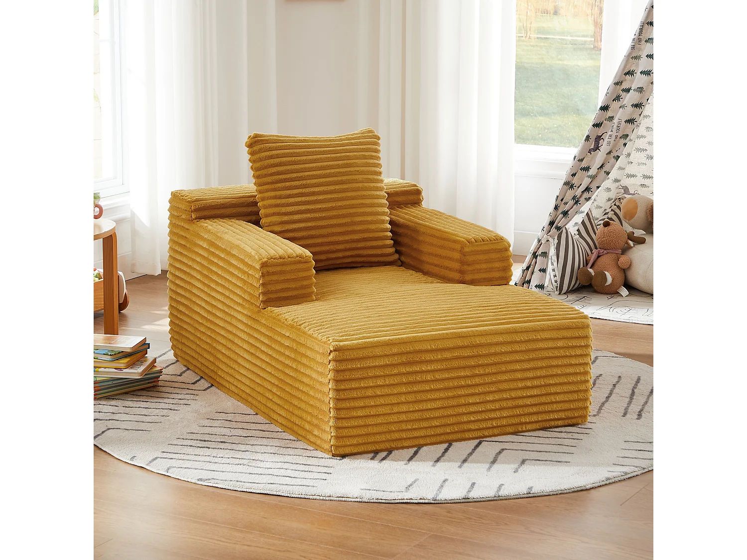 Méridienne en velours côtelé pour salon - Sans montage - Jaune