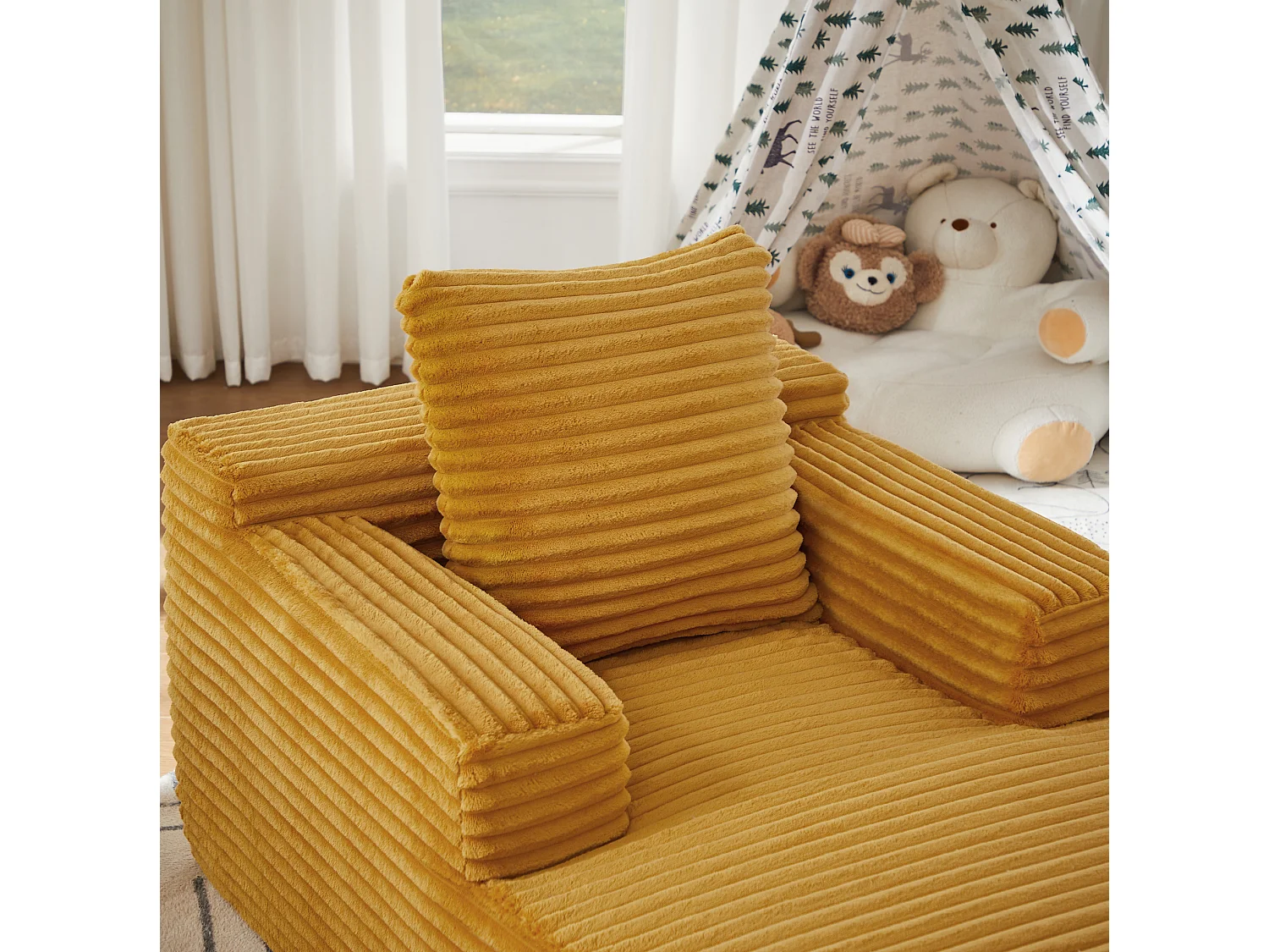 Méridienne en velours côtelé pour salon - Sans montage - Jaune