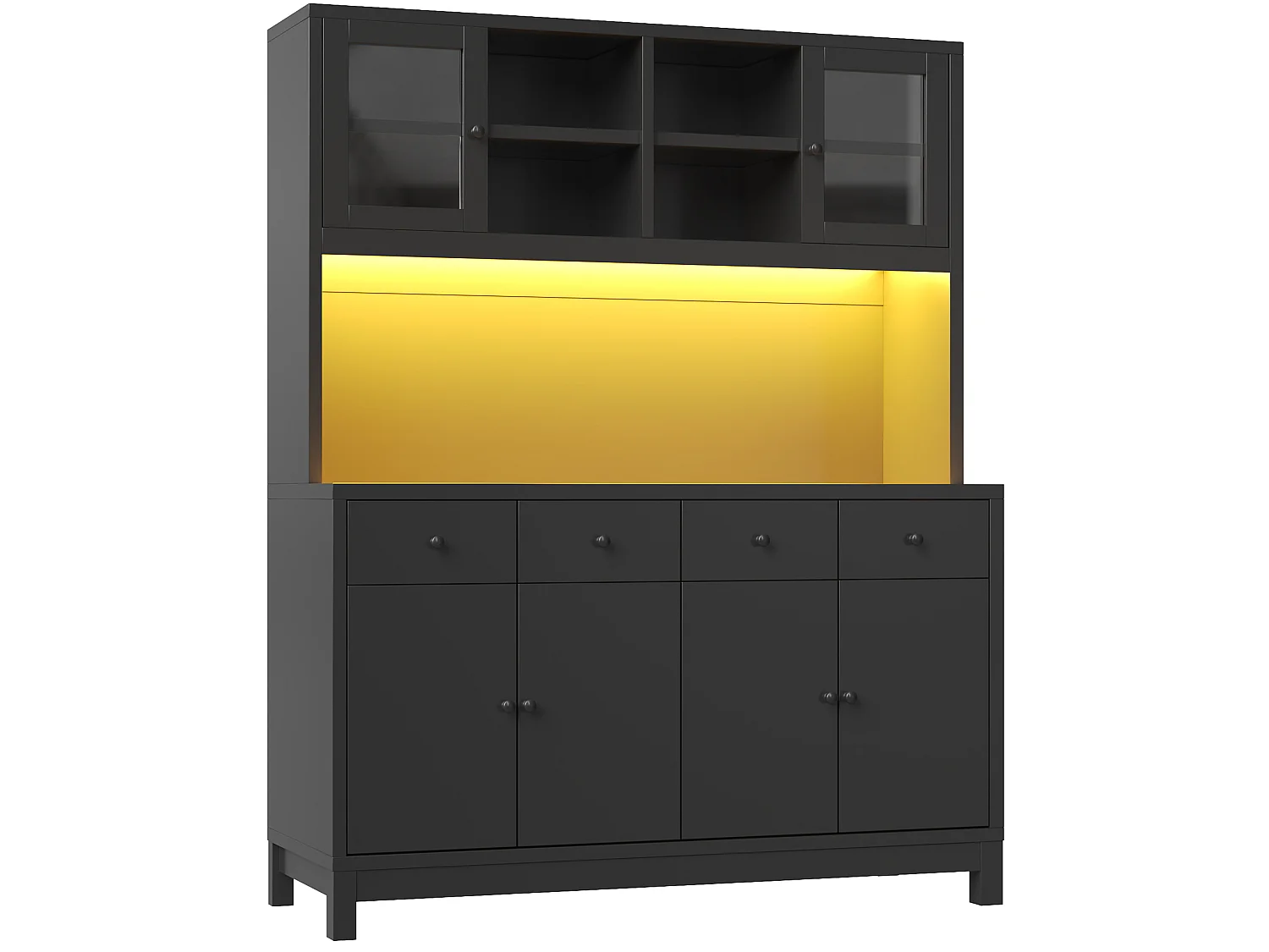 Keukendressoir 140 x 40 x 180 cm met LED-verlichting, 6 deuren en 4 lades - Zwart