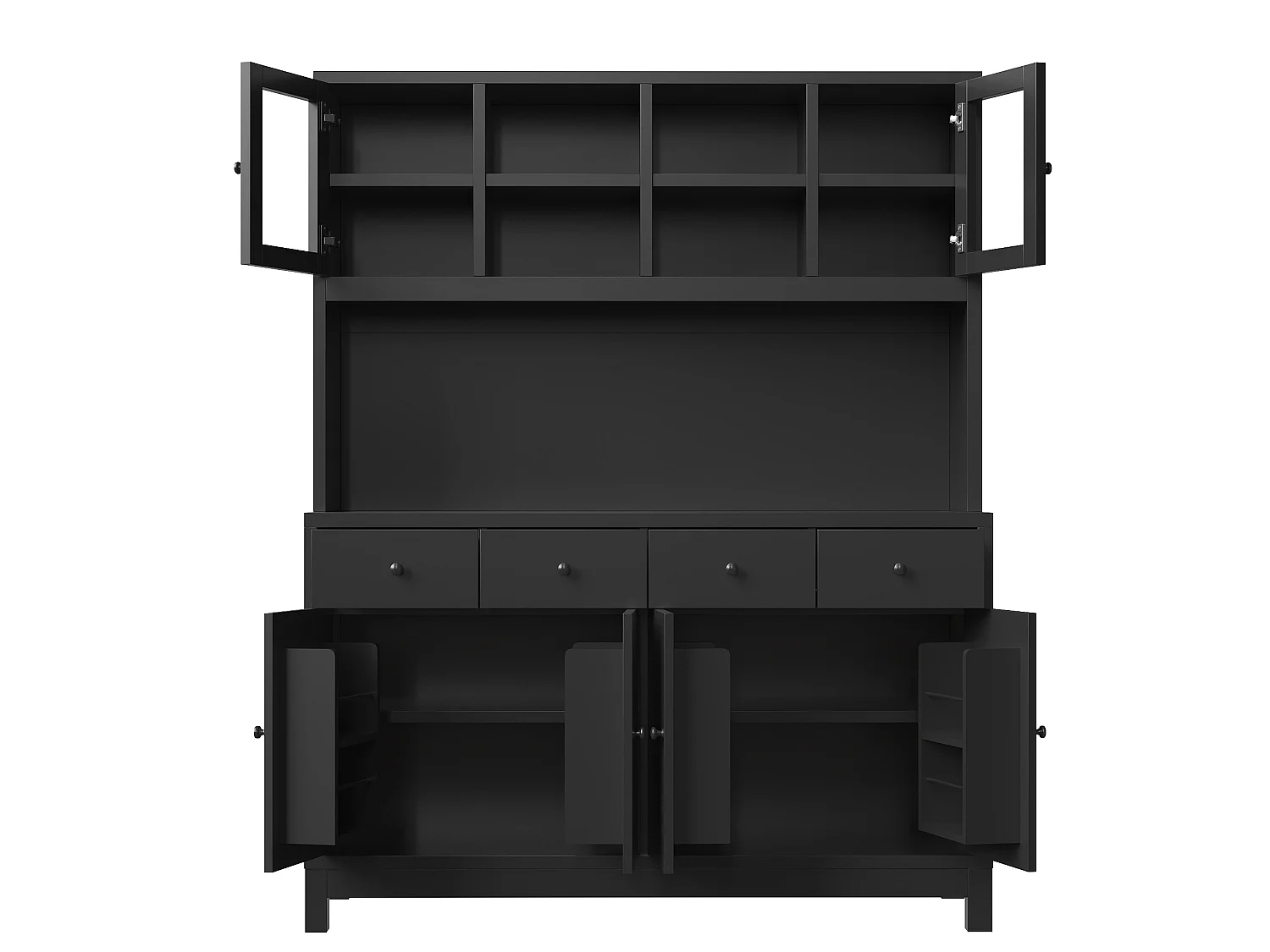 Keukendressoir 140 x 40 x 180 cm met LED-verlichting, 6 deuren en 4 lades - Zwart