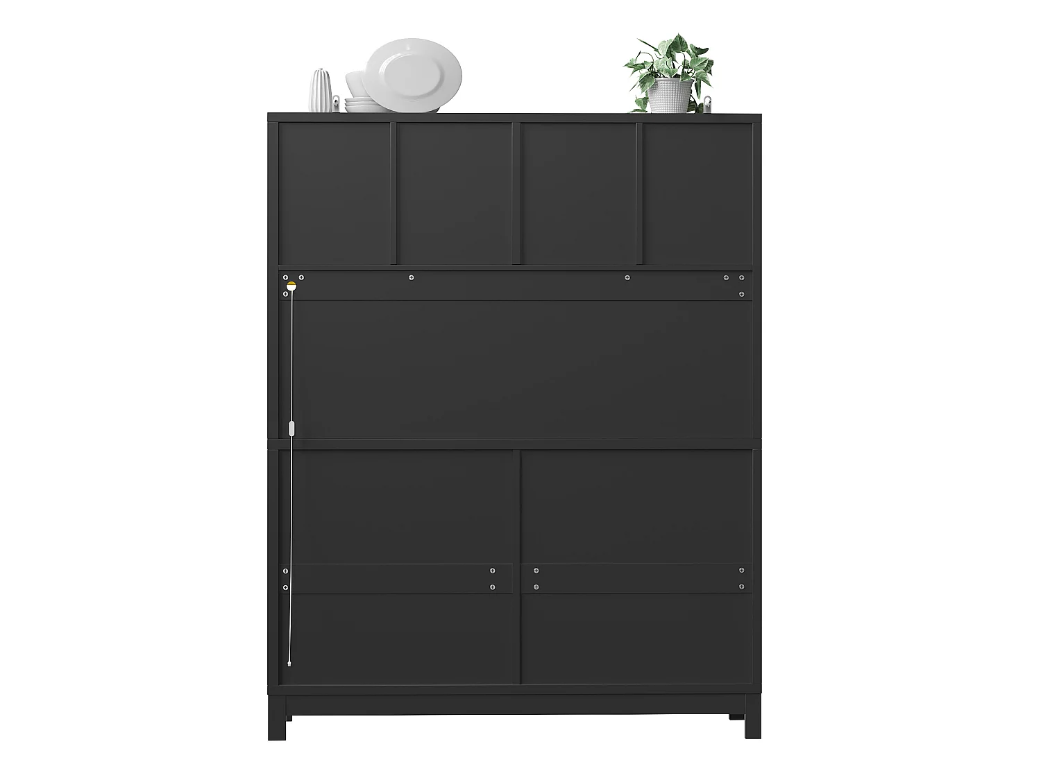Keukendressoir 140 x 40 x 180 cm met LED-verlichting, 6 deuren en 4 lades - Zwart