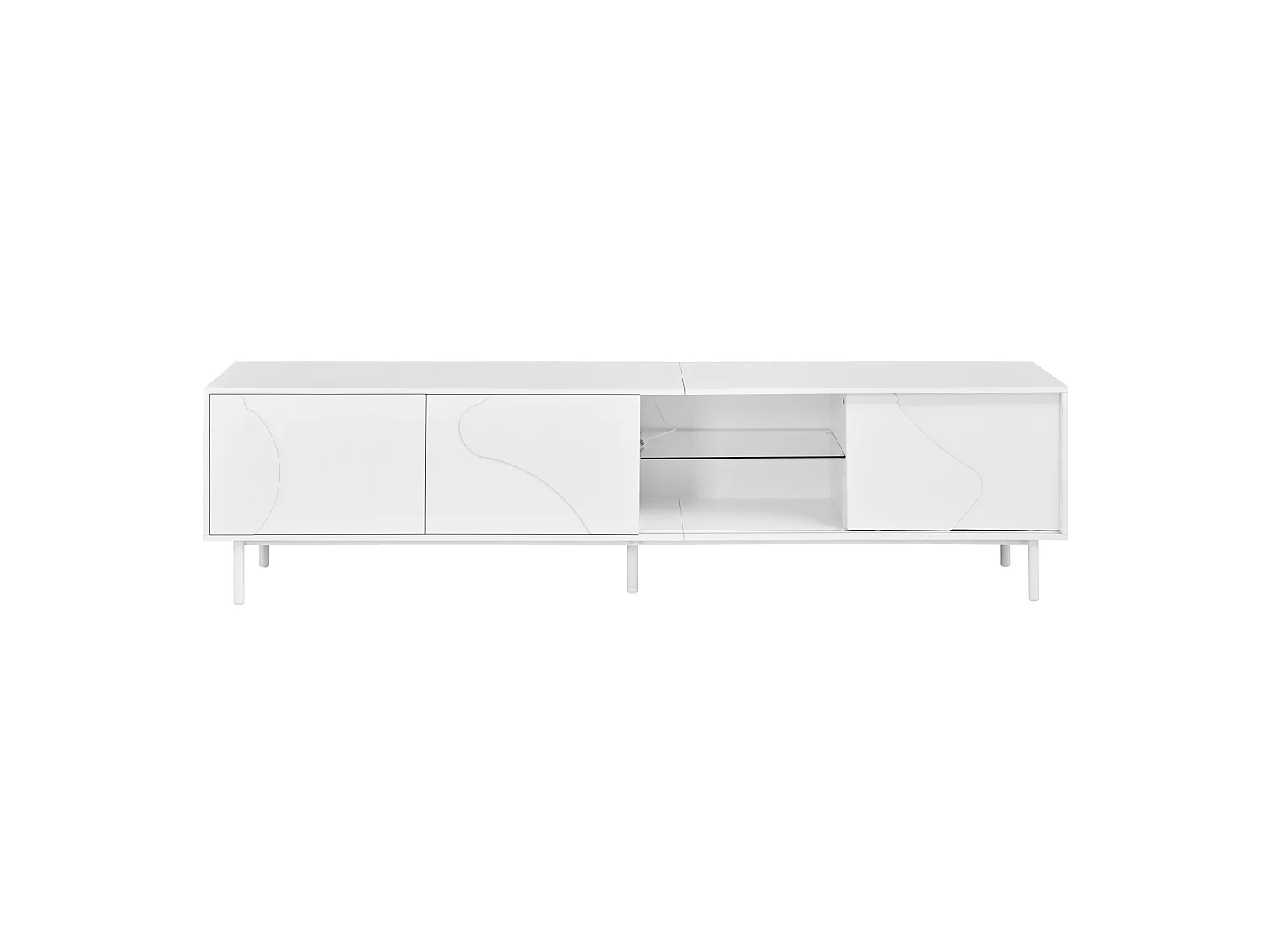 Meuble TV LED avec 3 portes coulissantes - MDF et verre - Blanc