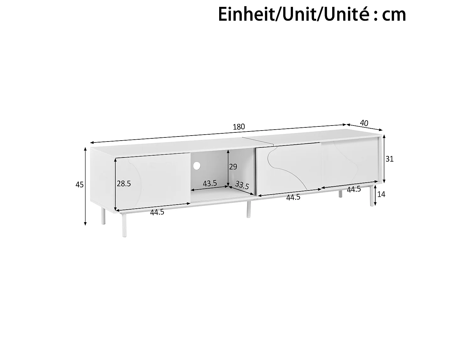 Meuble TV LED avec 3 portes coulissantes - MDF et verre - Blanc