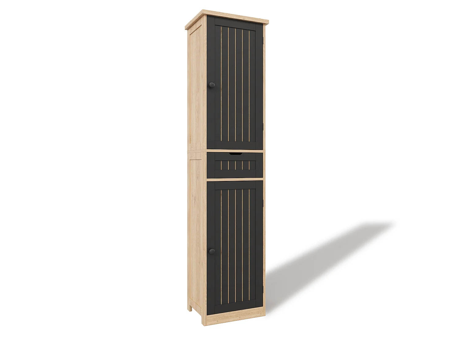 Köksskåp 40 × 30 × 170 cm med 2 dörrar och 1 låda - Svart och trä