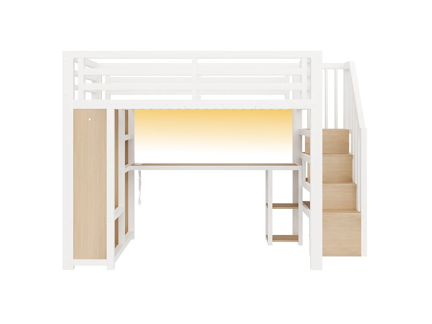Metalen hoogslaper 140 x 200 cm met USB-poort, bureau en open kledingkast - Wit