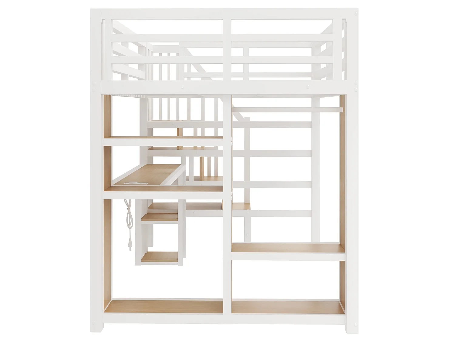Metalen hoogslaper 140 x 200 cm met USB-poort, bureau en open kledingkast - Wit