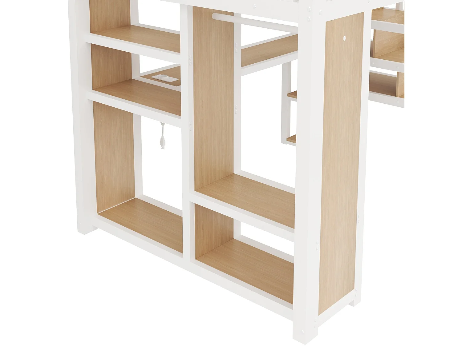Metalen hoogslaper 140 x 200 cm met USB-poort, bureau en open kledingkast - Wit