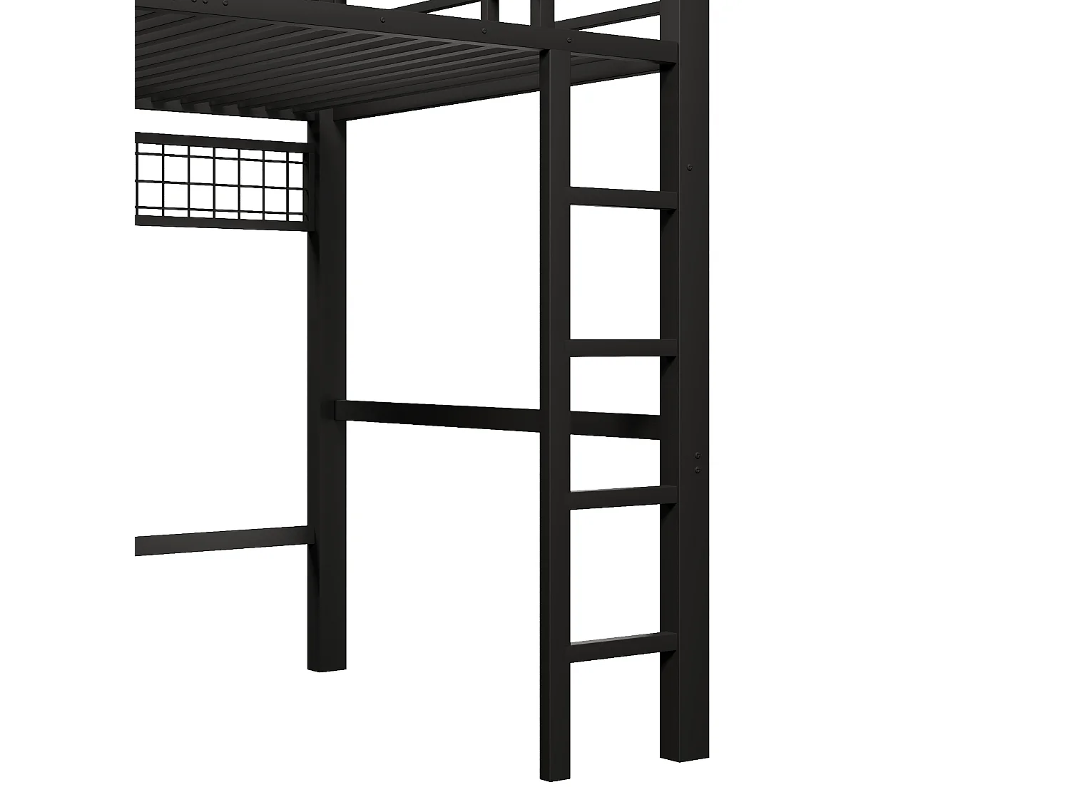 Letto a soppalco per adulti 140x200 cm in metallo con 8 cassetti e illuminazione a LED - Nero