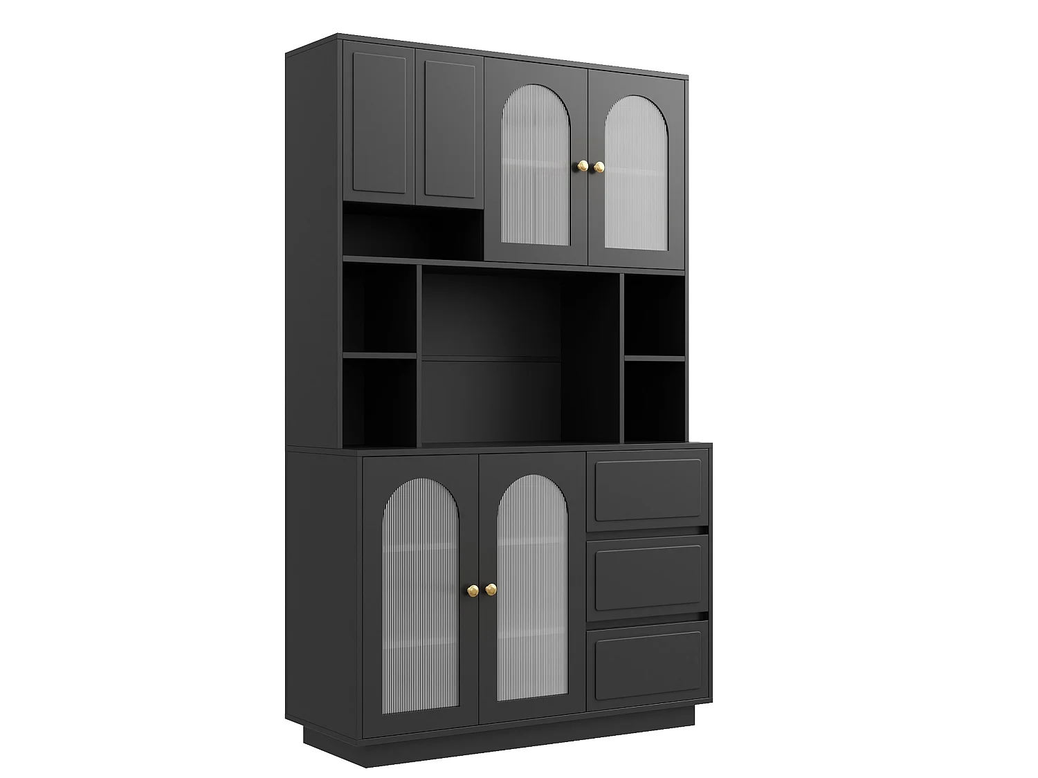 Balcão de cozinha com portas em acrílico, iluminação LED e 3 gavetas – Preto