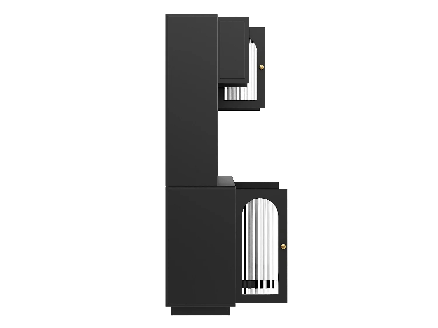 Balcão de cozinha com portas em acrílico, iluminação LED e 3 gavetas – Preto