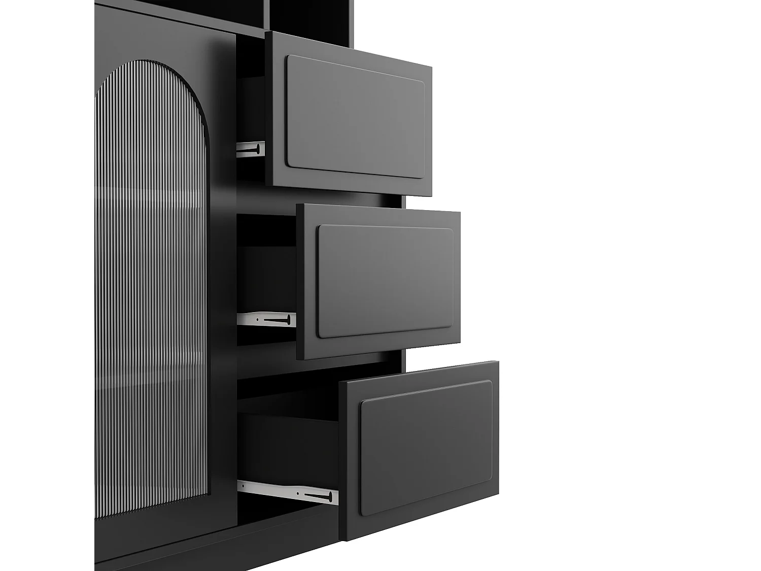 Balcão de cozinha com portas em acrílico, iluminação LED e 3 gavetas – Preto