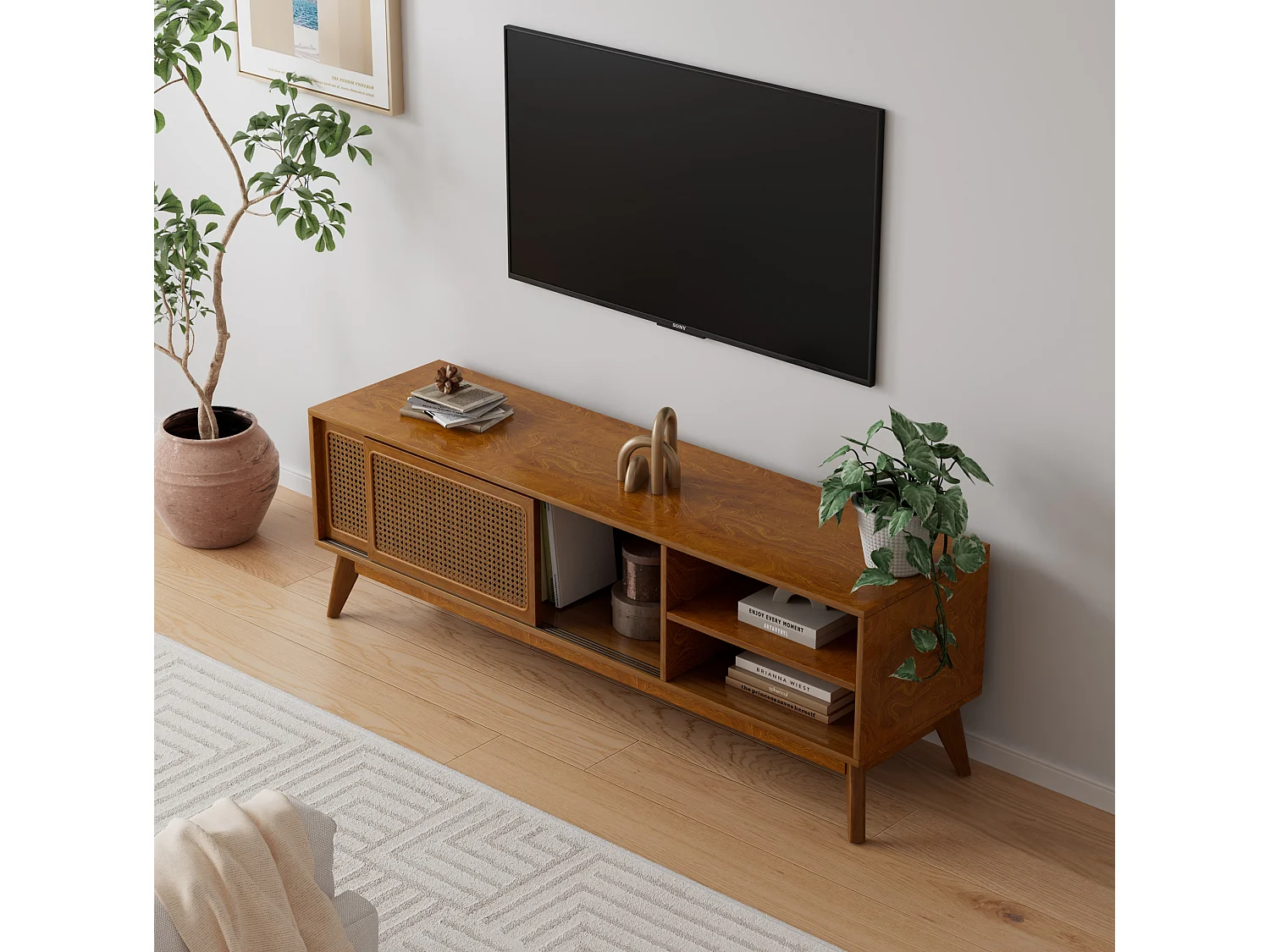 Vintage tv-meubel 150x40x50 cm met 2 deuren - Lichtbruin