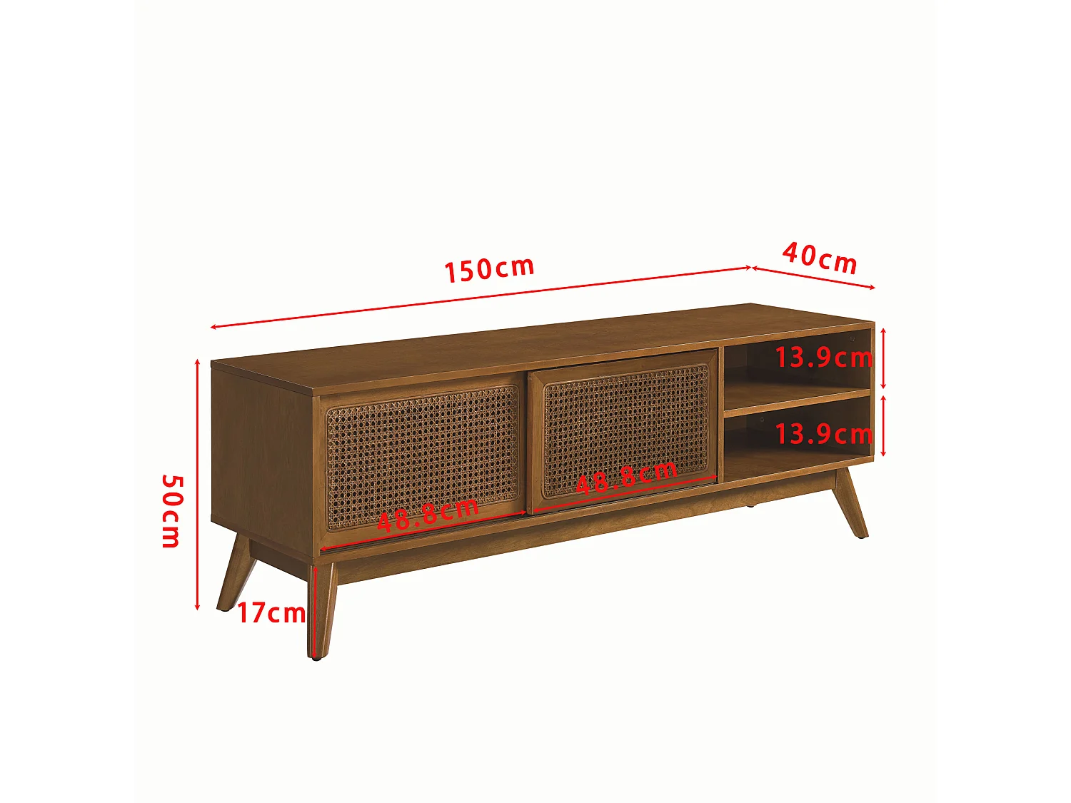 Vintage tv-meubel 150x40x50 cm met 2 deuren - Lichtbruin