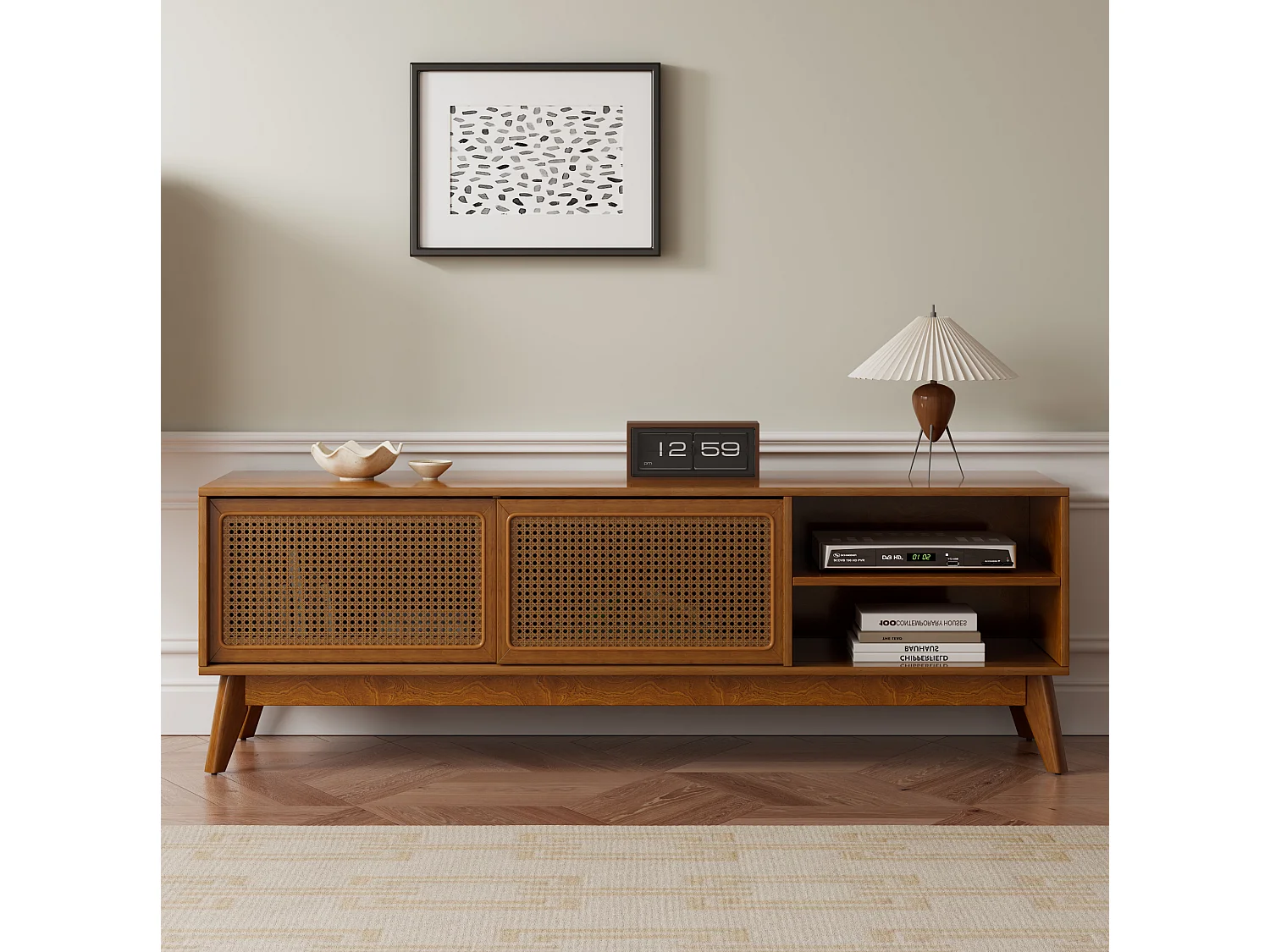 Vintage tv-meubel 150x40x50 cm met 2 deuren - Lichtbruin