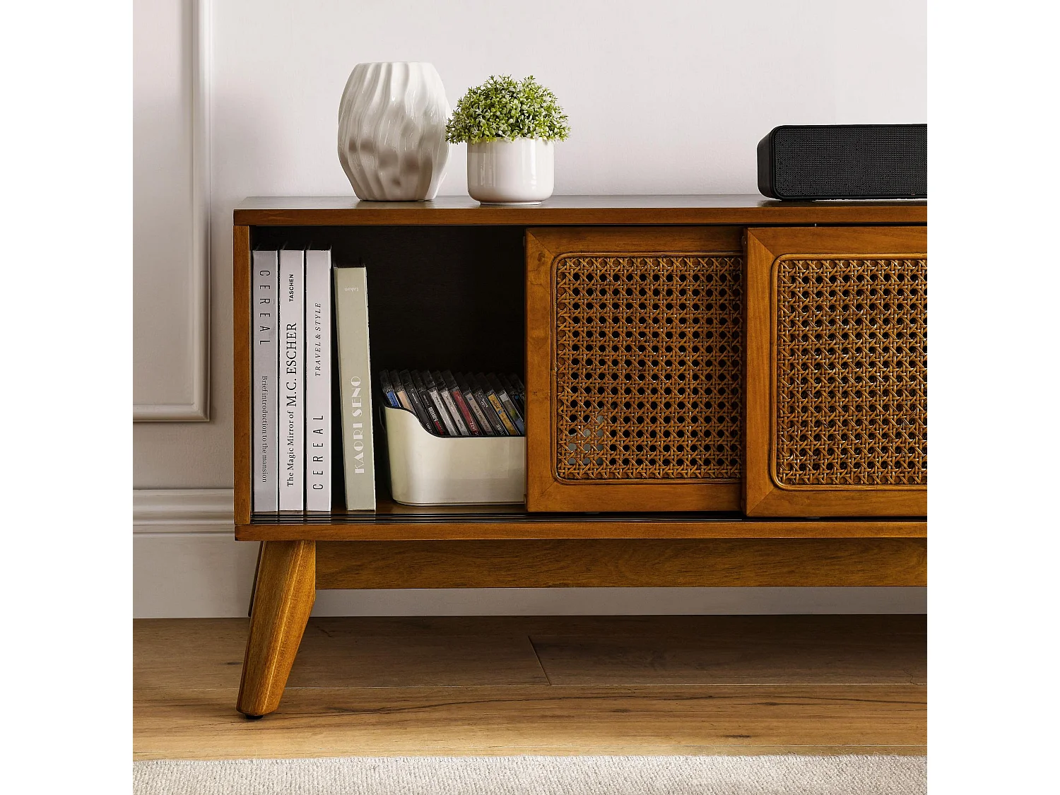 Vintage tv-meubel 150x40x50 cm met 2 deuren - Lichtbruin