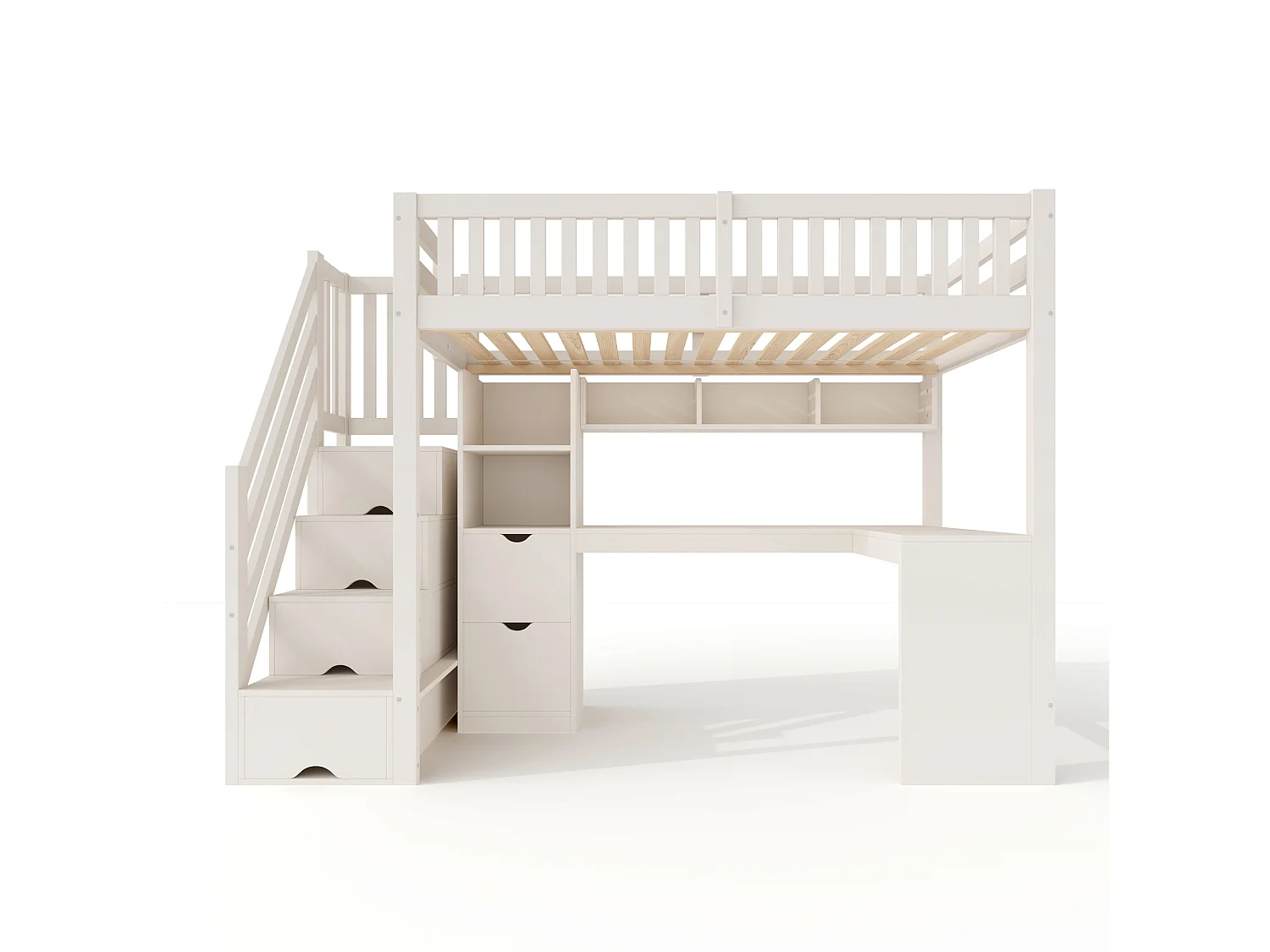 Lit mezzanine enfant 90x200 cm avec bureau d'angle et rangements - Blanc