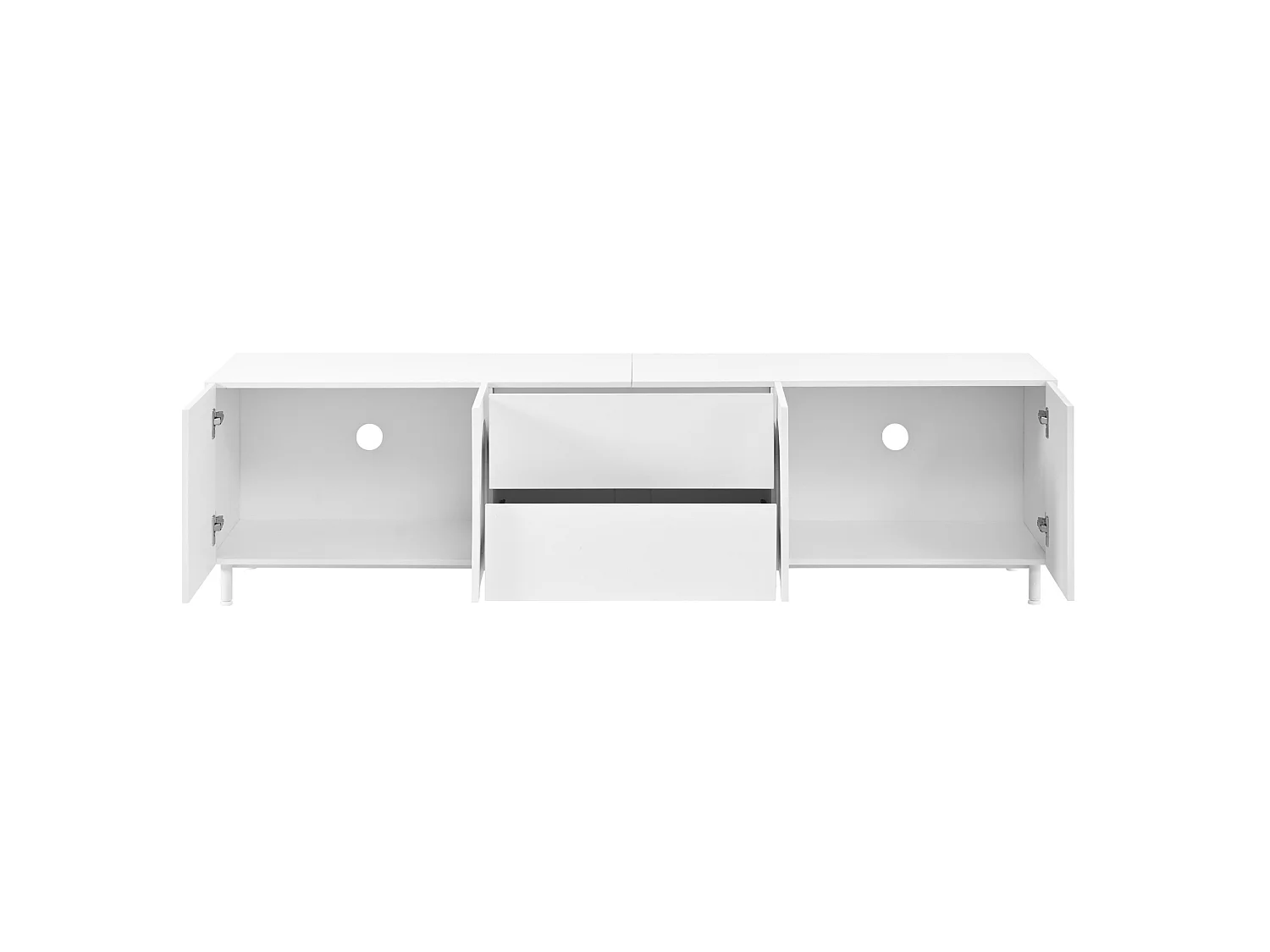 Meuble TV blanc 180x40x48 cm avec 4 portes et 2 tiroirs - Bois en MDF et PB