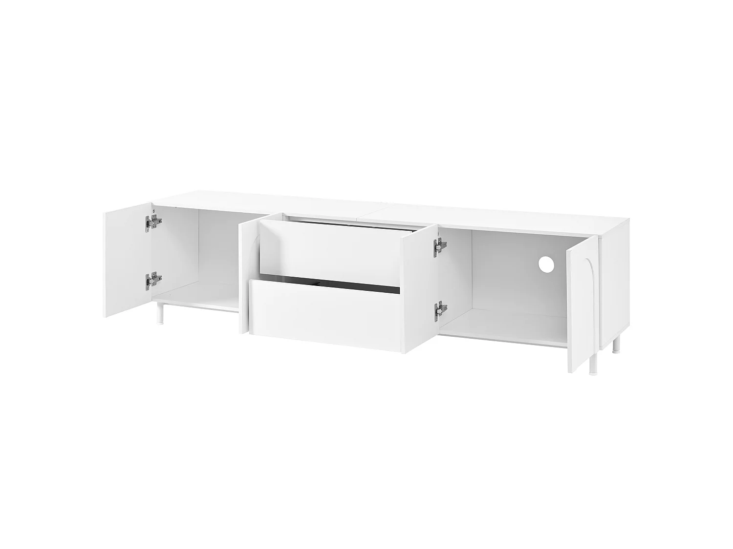 Meuble TV blanc 180x40x48 cm avec 4 portes et 2 tiroirs - Bois en MDF et PB