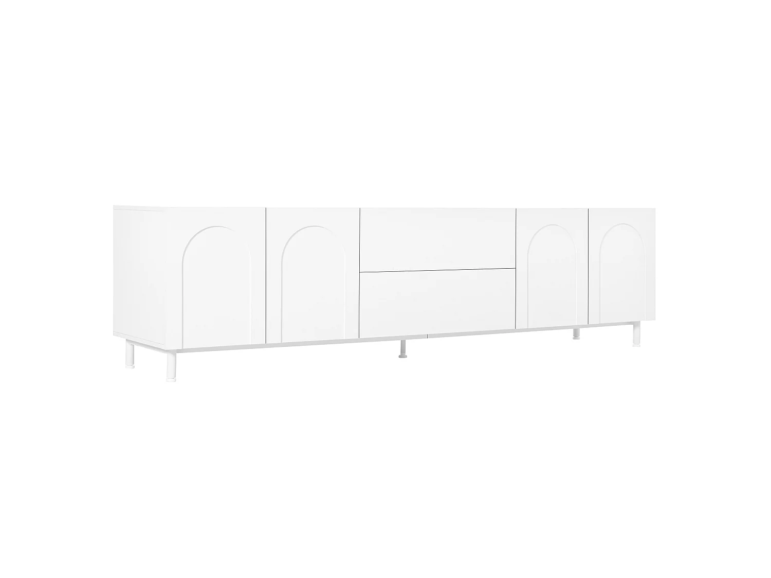 Meuble TV blanc 180x40x48 cm avec 4 portes et 2 tiroirs - Bois en MDF et PB