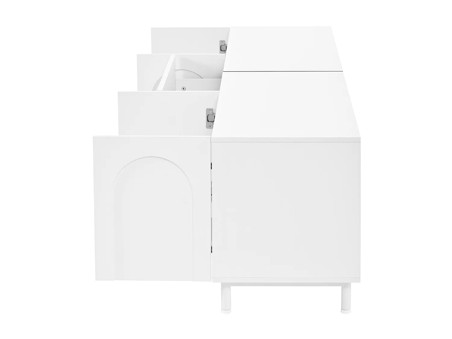 Meuble TV blanc 180x40x48 cm avec 4 portes et 2 tiroirs - Bois en MDF et PB