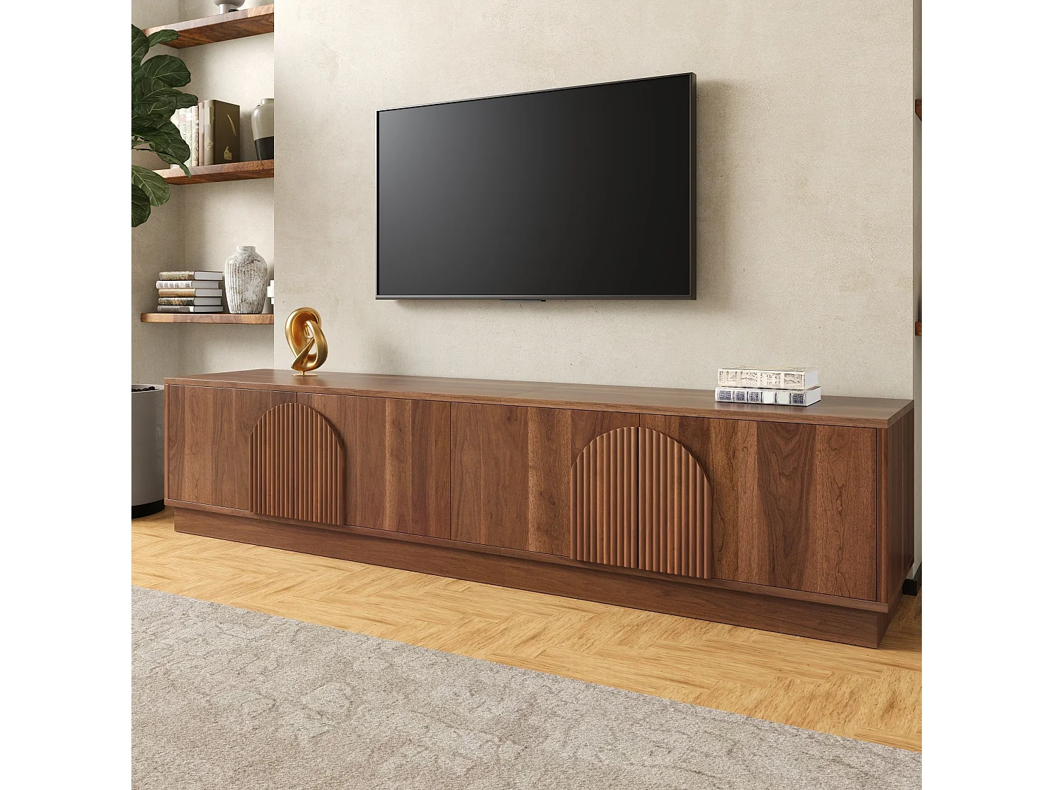 Tv-standaard met 4 deuren, ledverlichting en kabelmanagement - Bruin 180 x 40 x 44,5 cm