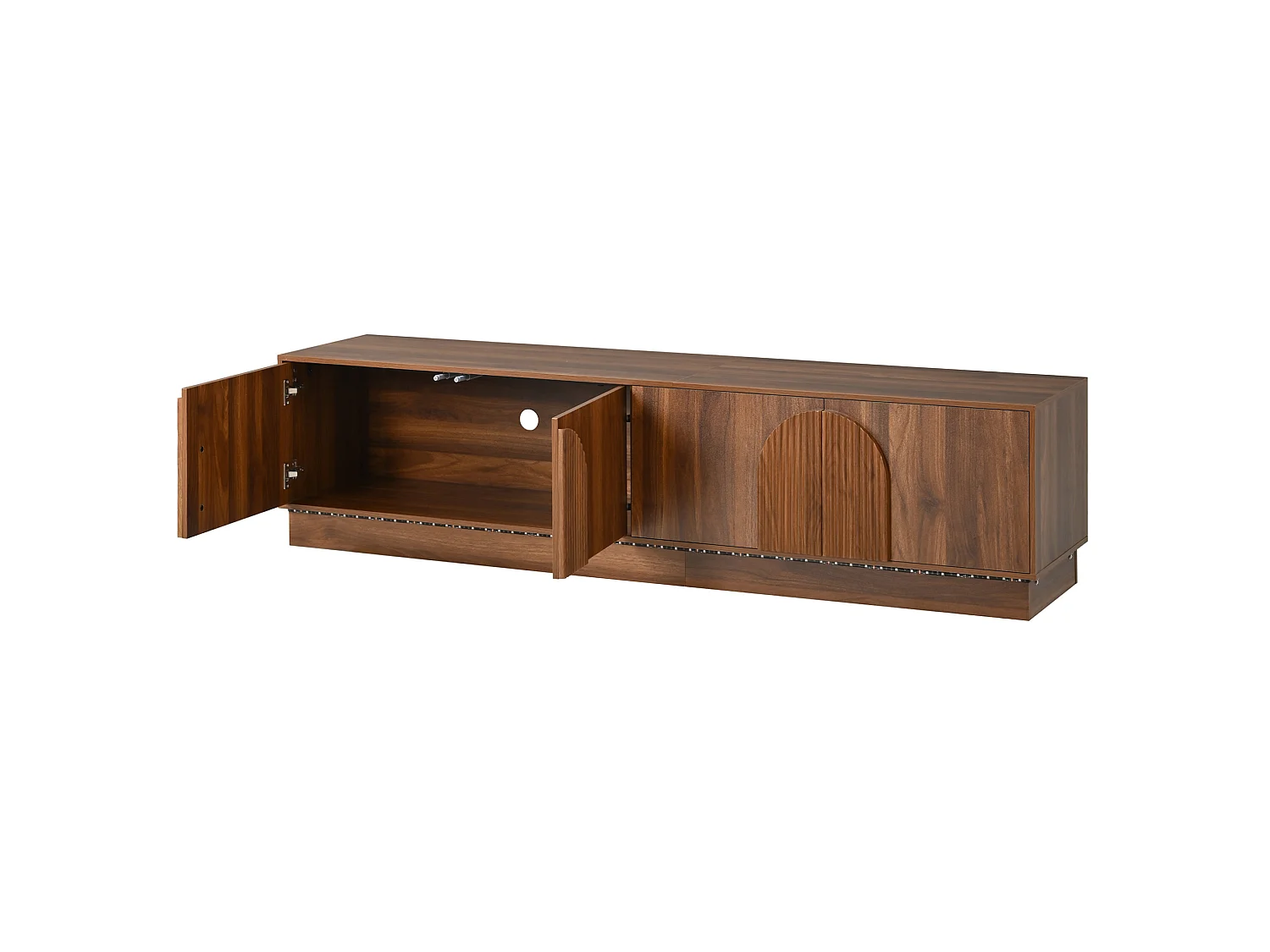 Tv-standaard met 4 deuren, ledverlichting en kabelmanagement - Bruin 180 x 40 x 44,5 cm