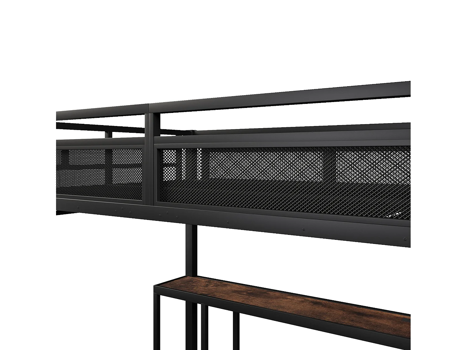 Letto a soppalco per adulti 140x200 cm con scrivania, porta USB e 2 cassetti - Metallo nero