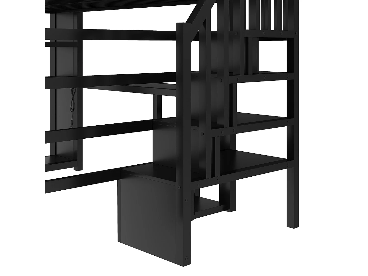 Lit mezzanine en métal 140 x 200 cm avec port USB, bureau et penderie ouverte - Noir
