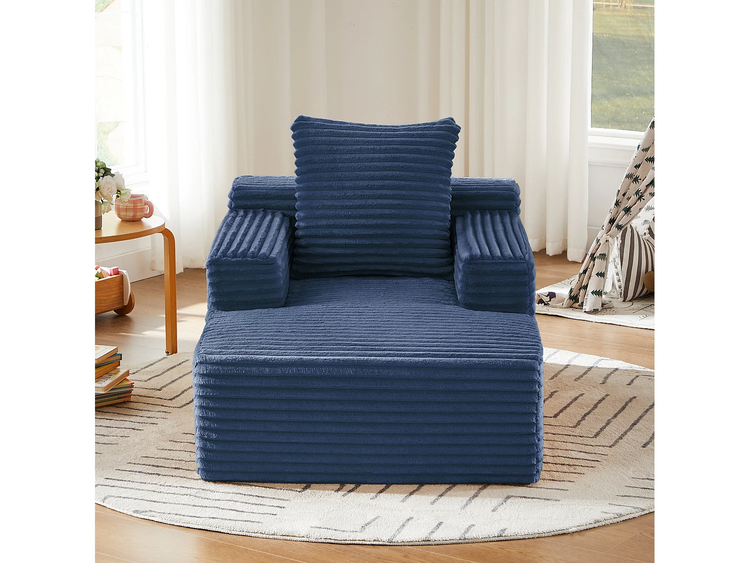 Méridienne en velours côtelé pour salon - Sans montage - Bleu