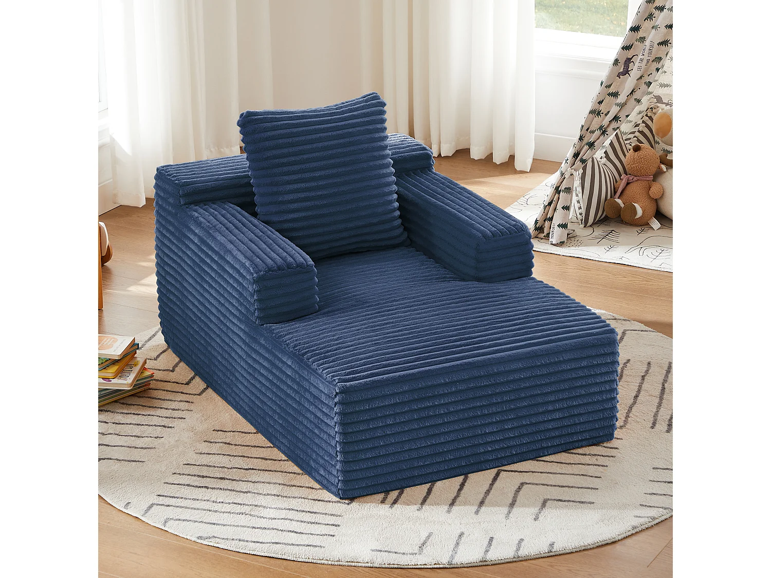 Méridienne en velours côtelé pour salon - Sans montage - Bleu