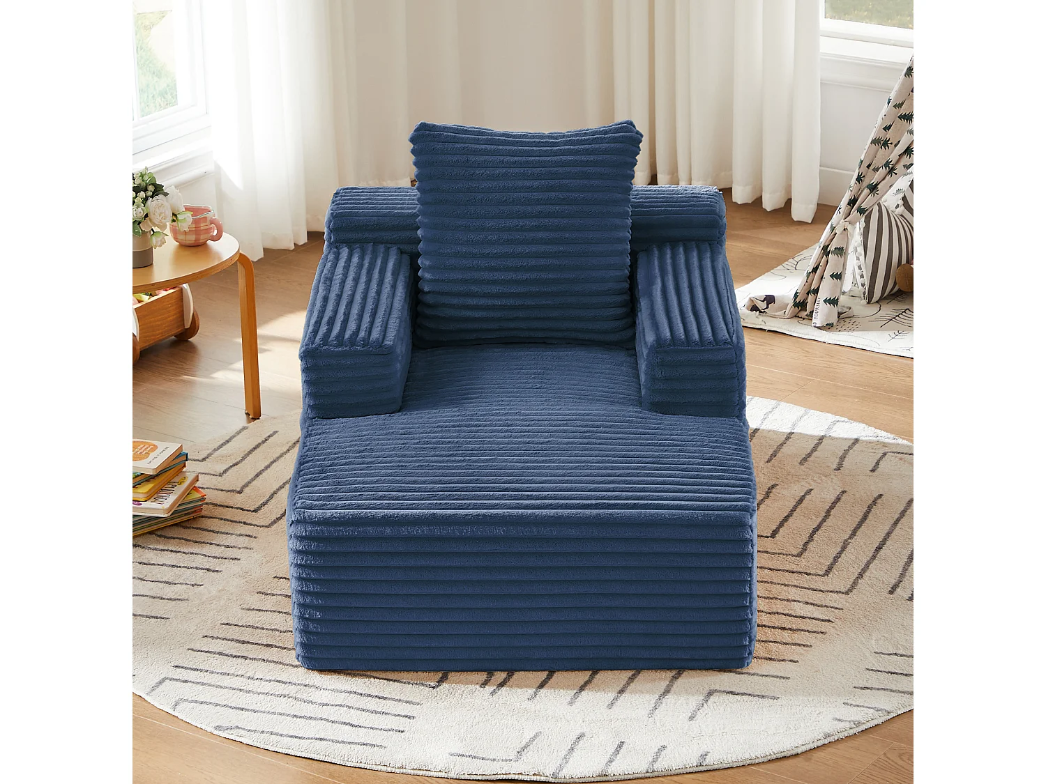 Méridienne en velours côtelé pour salon - Sans montage - Bleu