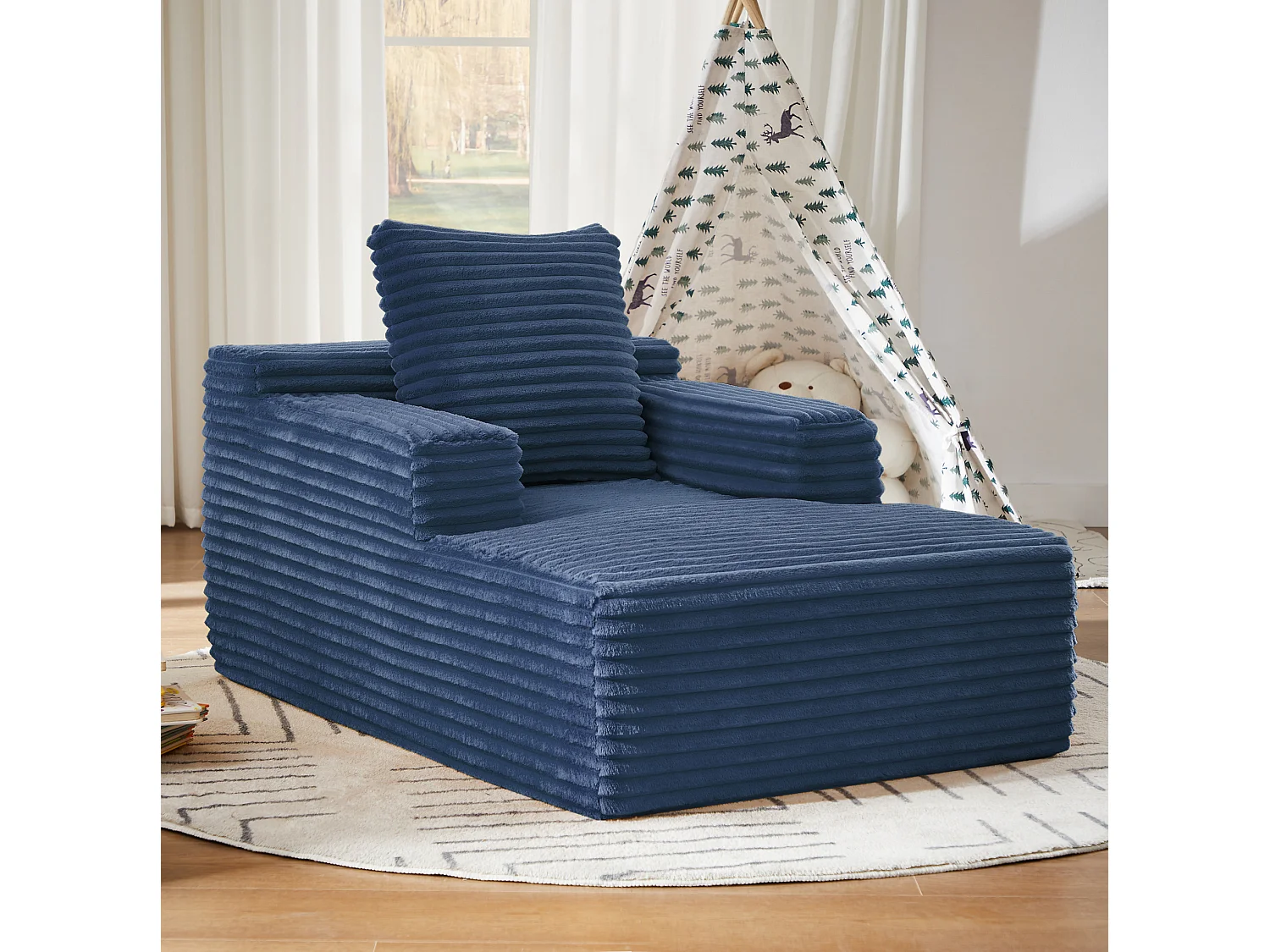 Méridienne en velours côtelé pour salon - Sans montage - Bleu