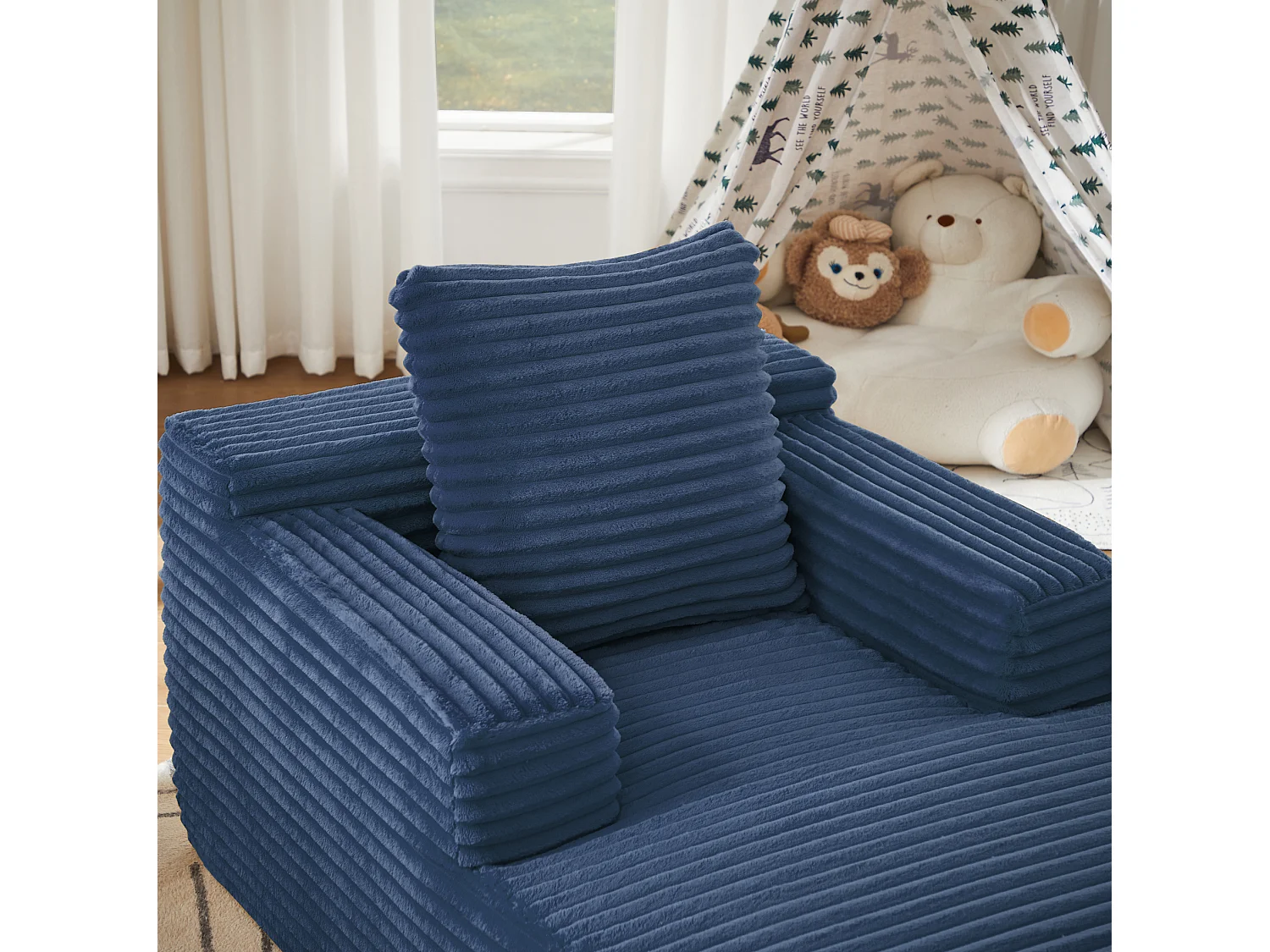 Méridienne en velours côtelé pour salon - Sans montage - Bleu