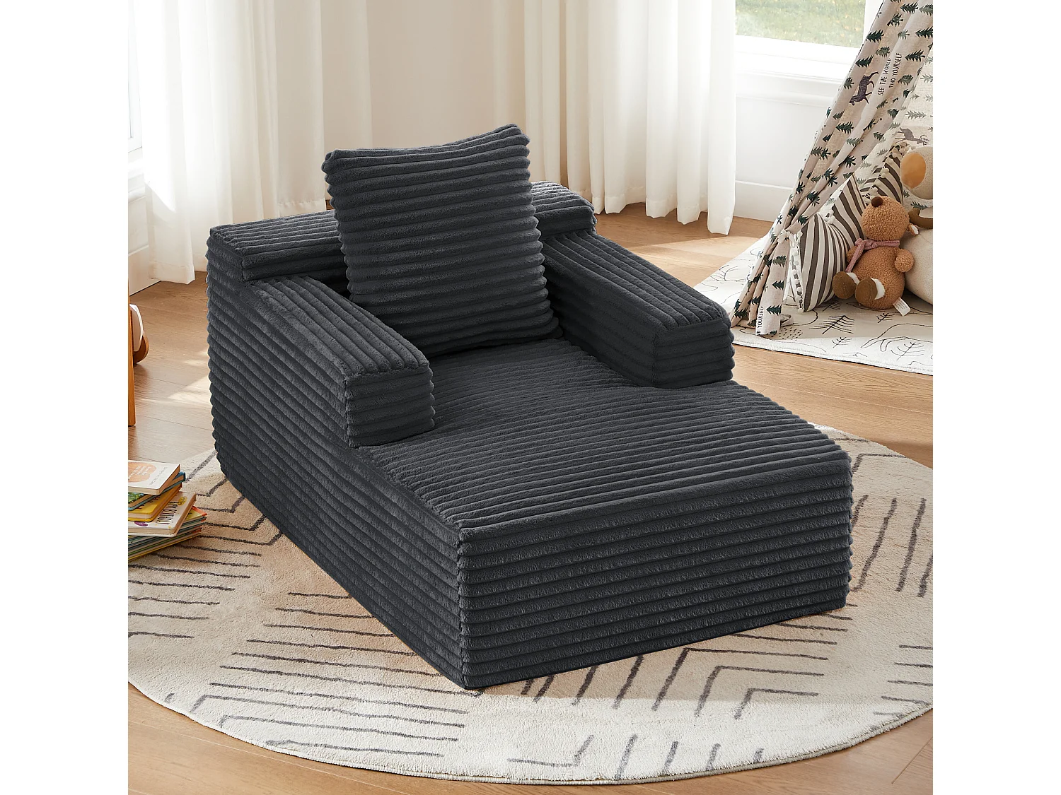 Tumbona de pana y terciopelo para salón - No requiere montaje - Gris oscuro