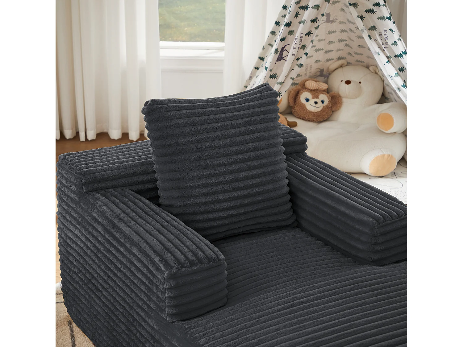 Tumbona de pana y terciopelo para salón - No requiere montaje - Gris oscuro