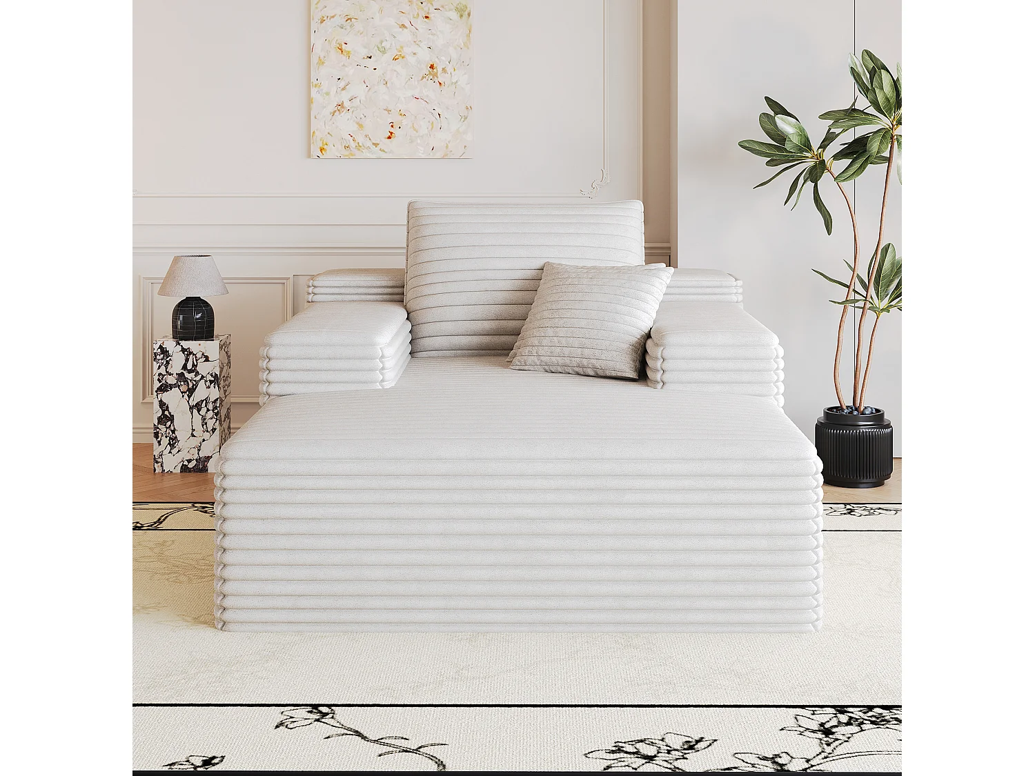Méridienne simple en velours côtelé blanc - Sans montage
