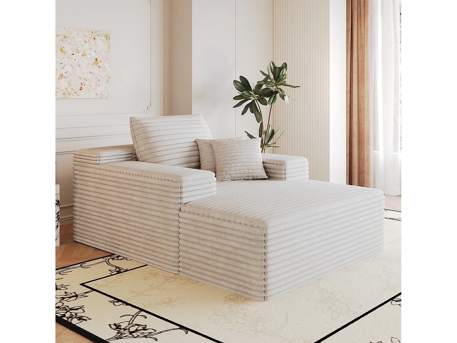 Méridienne simple en velours côtelé blanc - Sans montage