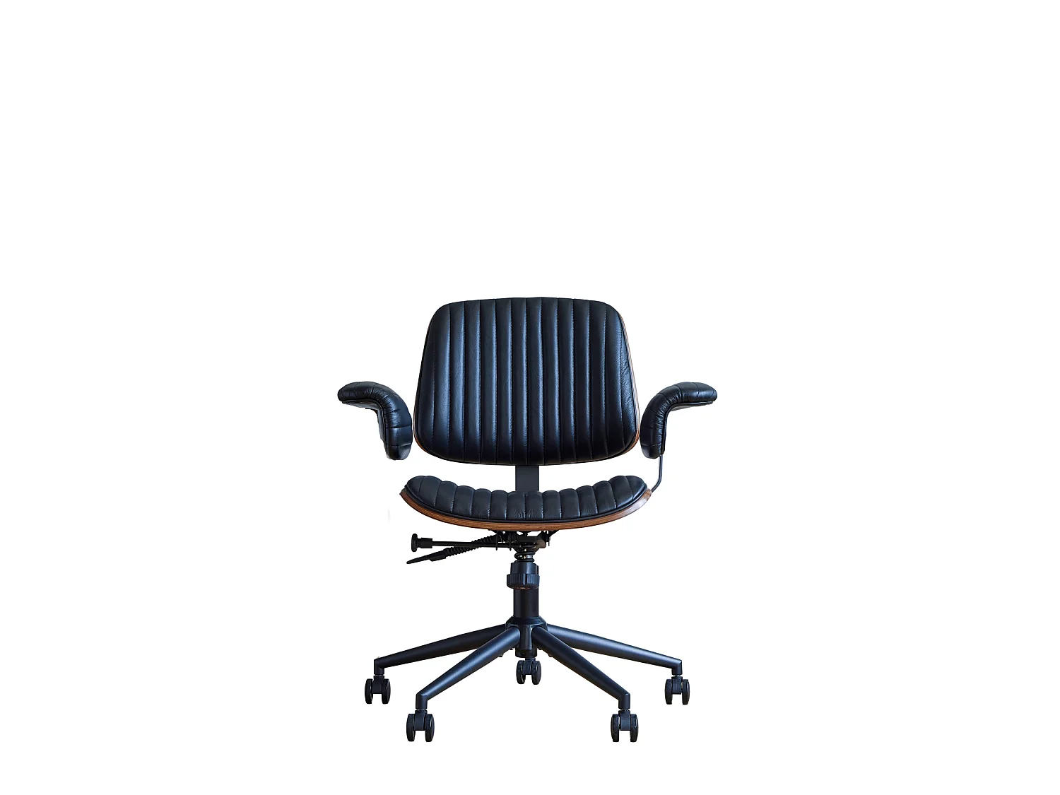 Ergonomische 360° draaibare typstoel met wielen, zwart kunstleer