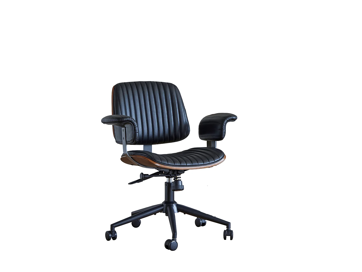Ergonomische 360° draaibare typstoel met wielen, zwart kunstleer