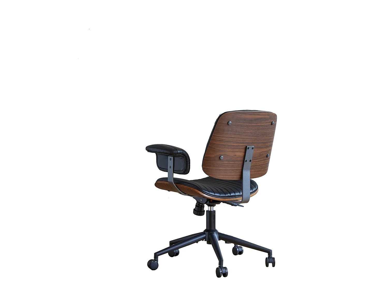 Ergonomische 360° draaibare typstoel met wielen, zwart kunstleer