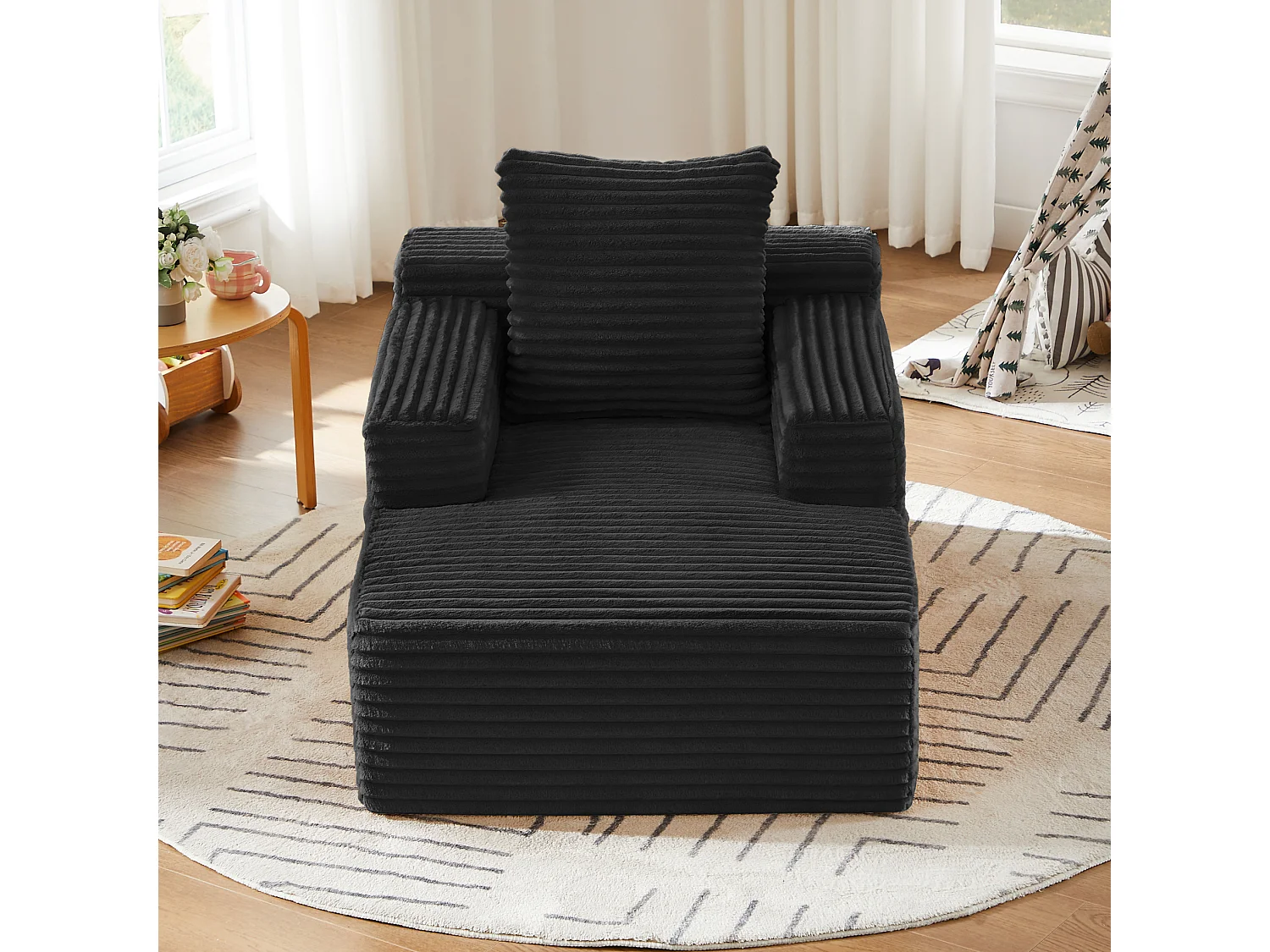 Tumbona de pana y terciopelo para salón - No requiere montaje - Negro